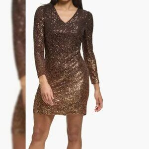 Donna Karan DKNY Sequin Ombre Long Sleeve Dress